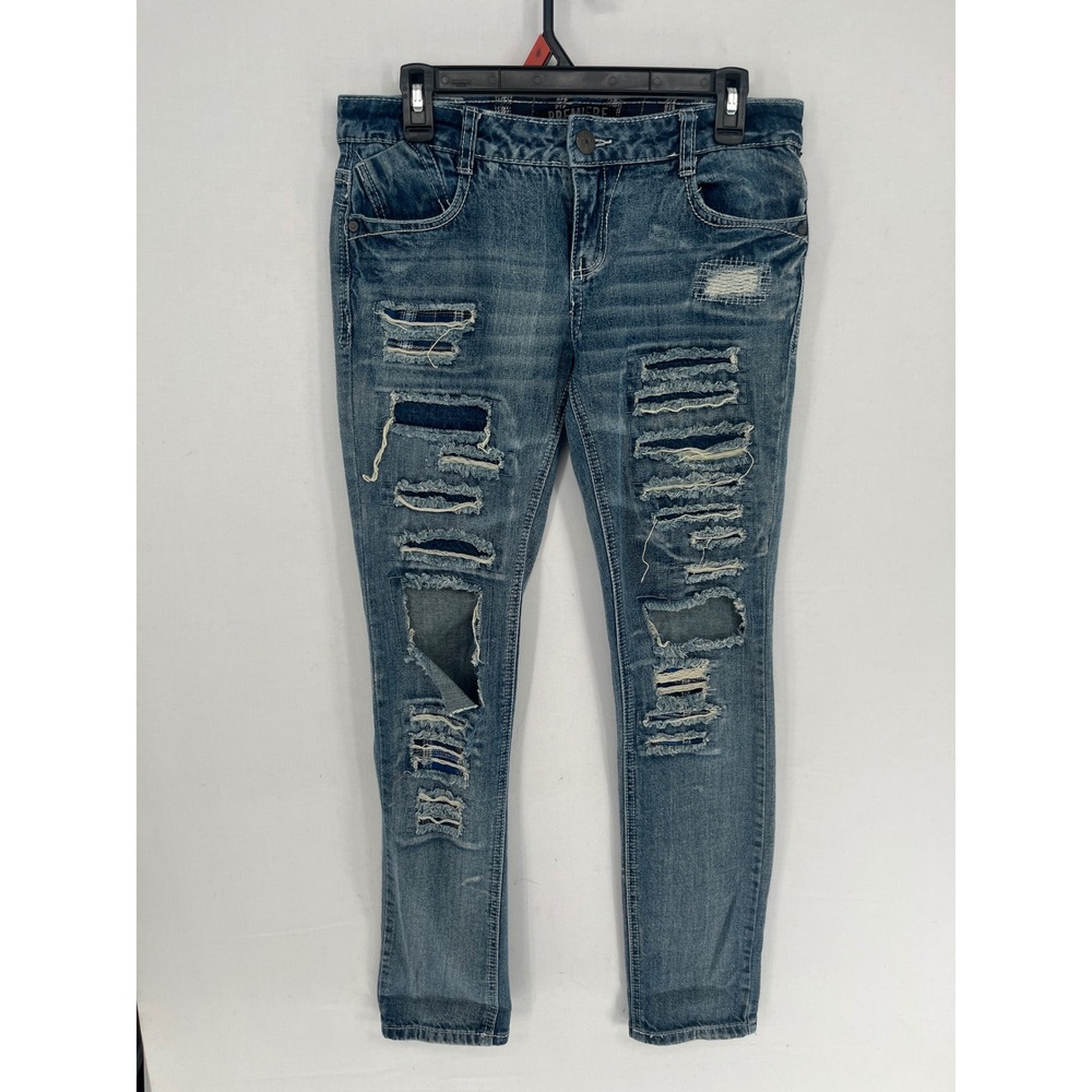Premiere by rue21 Skinny Jeans Womens 5/6R Distressed Plaid Lined Medium Blue